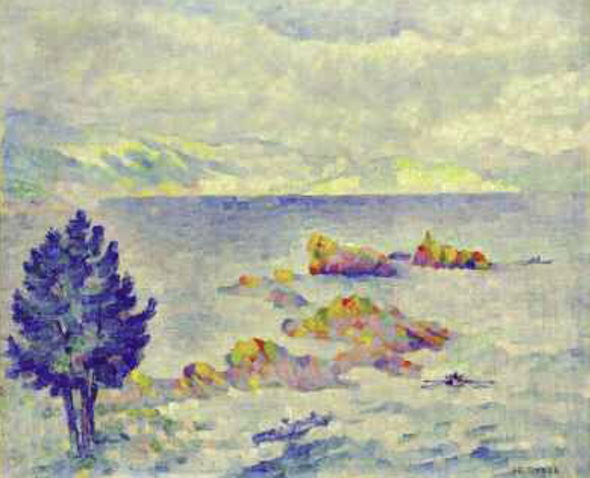 Henri Edmond Cross (1856-1910) — Bateaux aux abords de rochers varois
