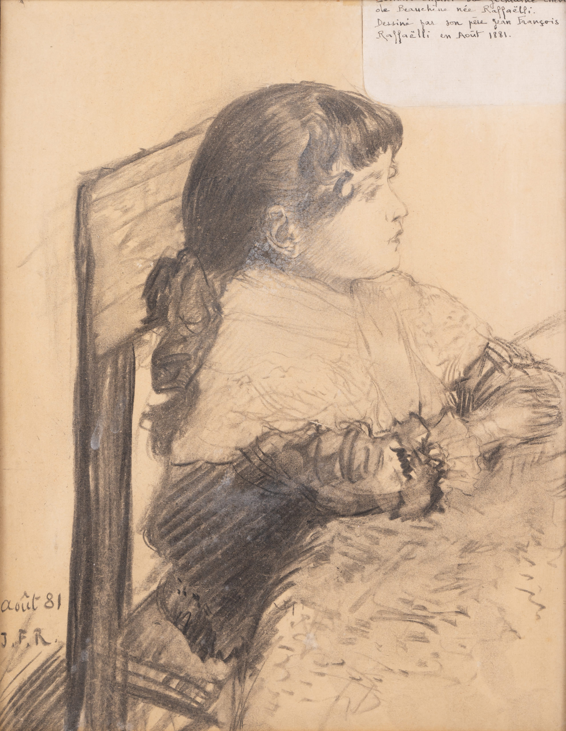 JEAN-FRANÇOIS RAFFAËLLI (1850-1924) — Portrait enfant de Germaine Chevrier de Beauchesne, née Raffaëlli, dessiné par son père J-F Raffaëlli en août 1881