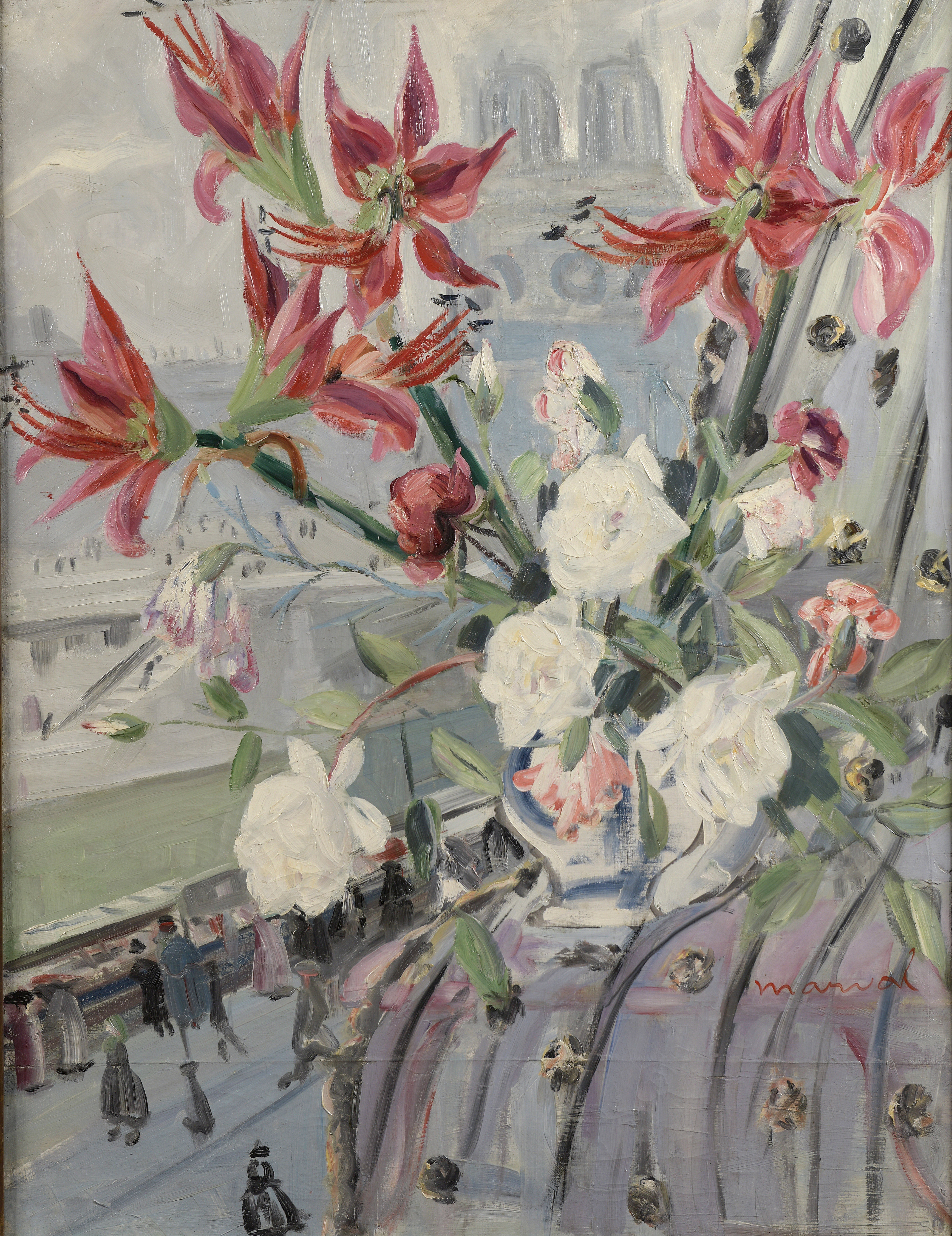 Jacqueline MARVAL (1866-1932) — Fleurs devant Notre-Dame de Paris