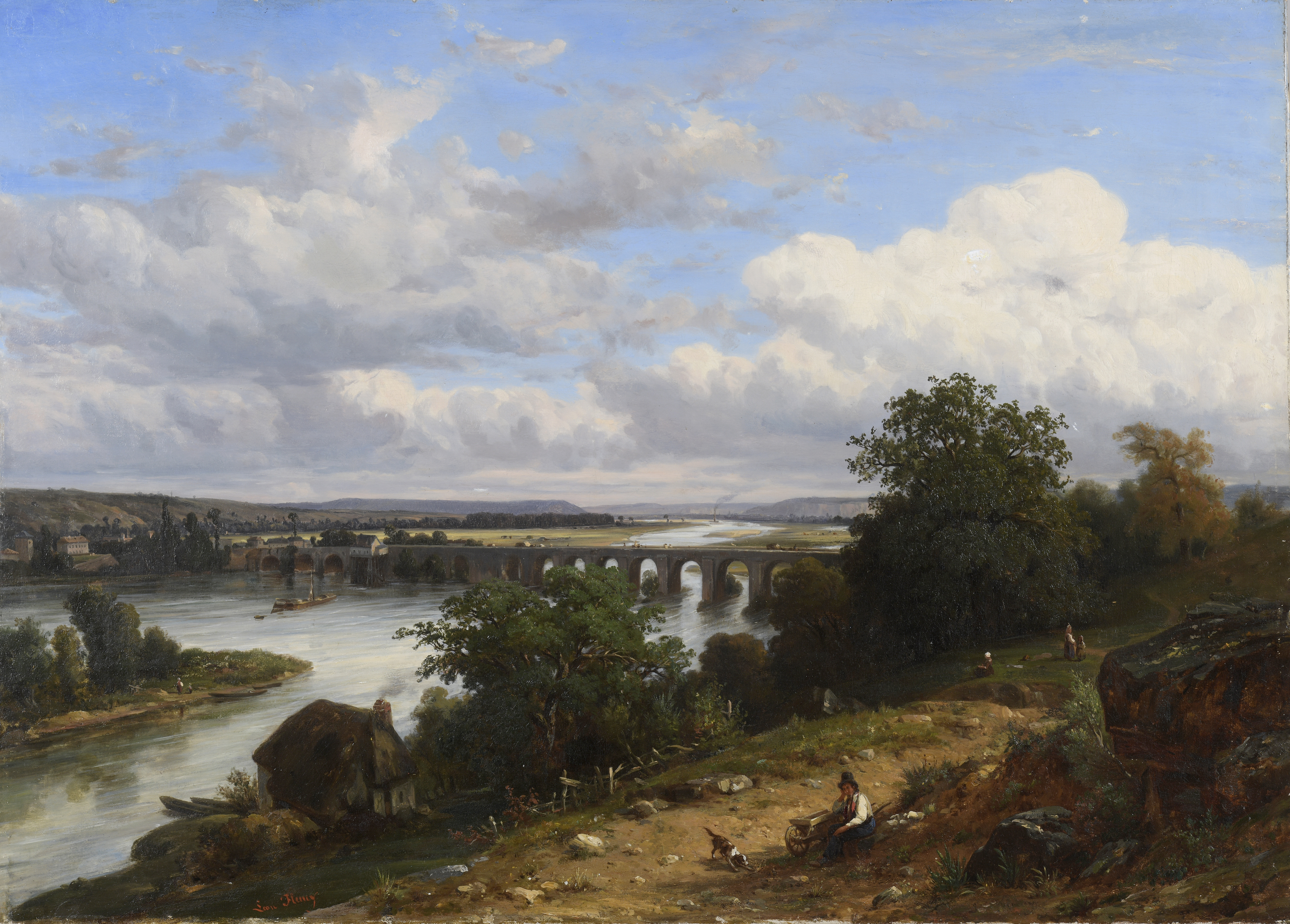 Léon FLEURY (1804-1858) — L’ancien pont de Saint-Cloud, vu depuis les hauteurs de Saint-Cloud
