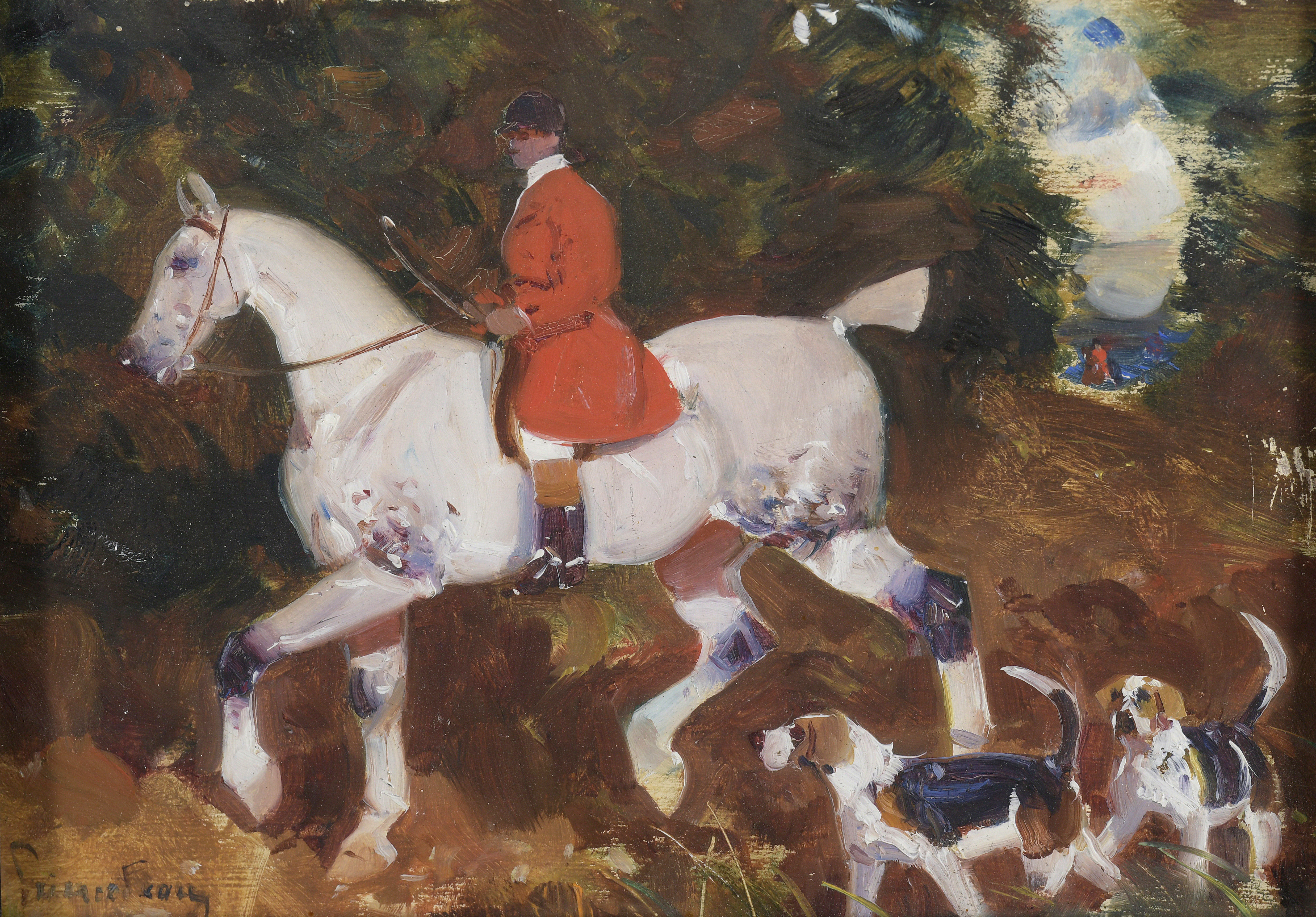 René Pierre PRINCETEAU (1844-1914) — Veneurs et chiens, c. 1907-1912