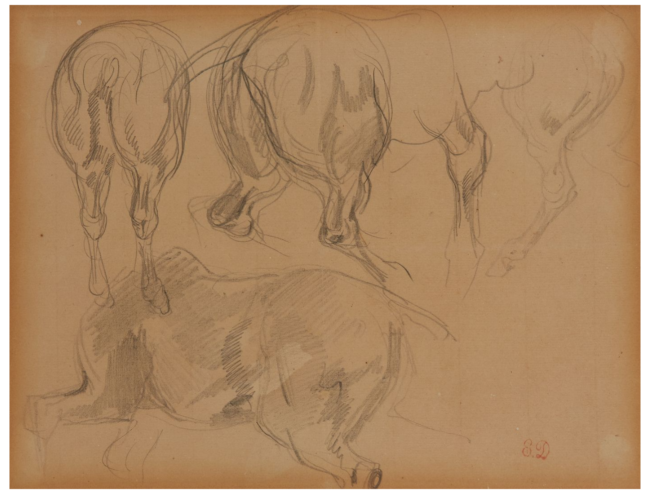 Eugène DELACROIX (1798-1863) — Quatre études de croupes de chevaux
