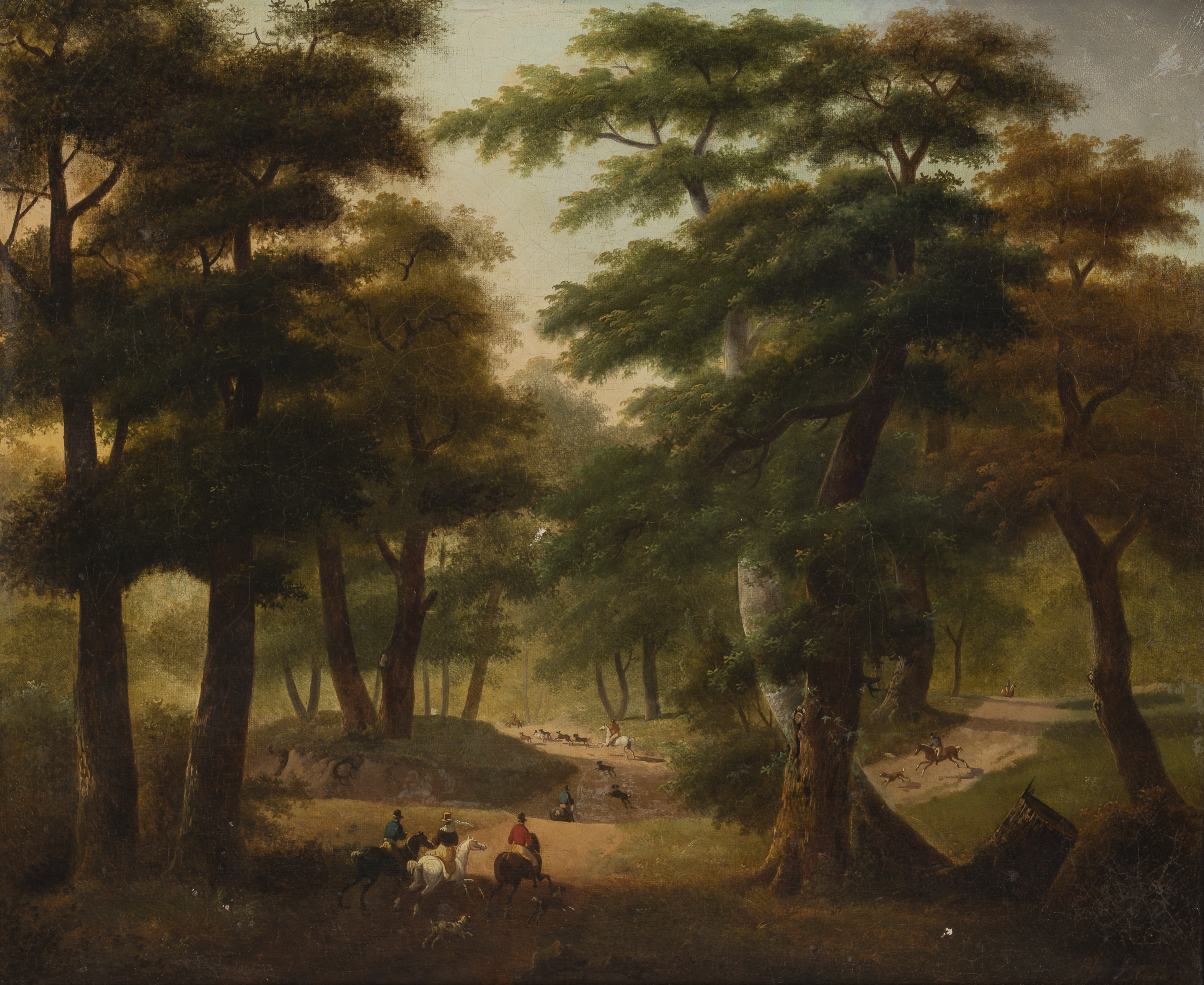 Philippe BUDELOT (act. 1793-1841) — Scène de chasse à courre en sous-bois.