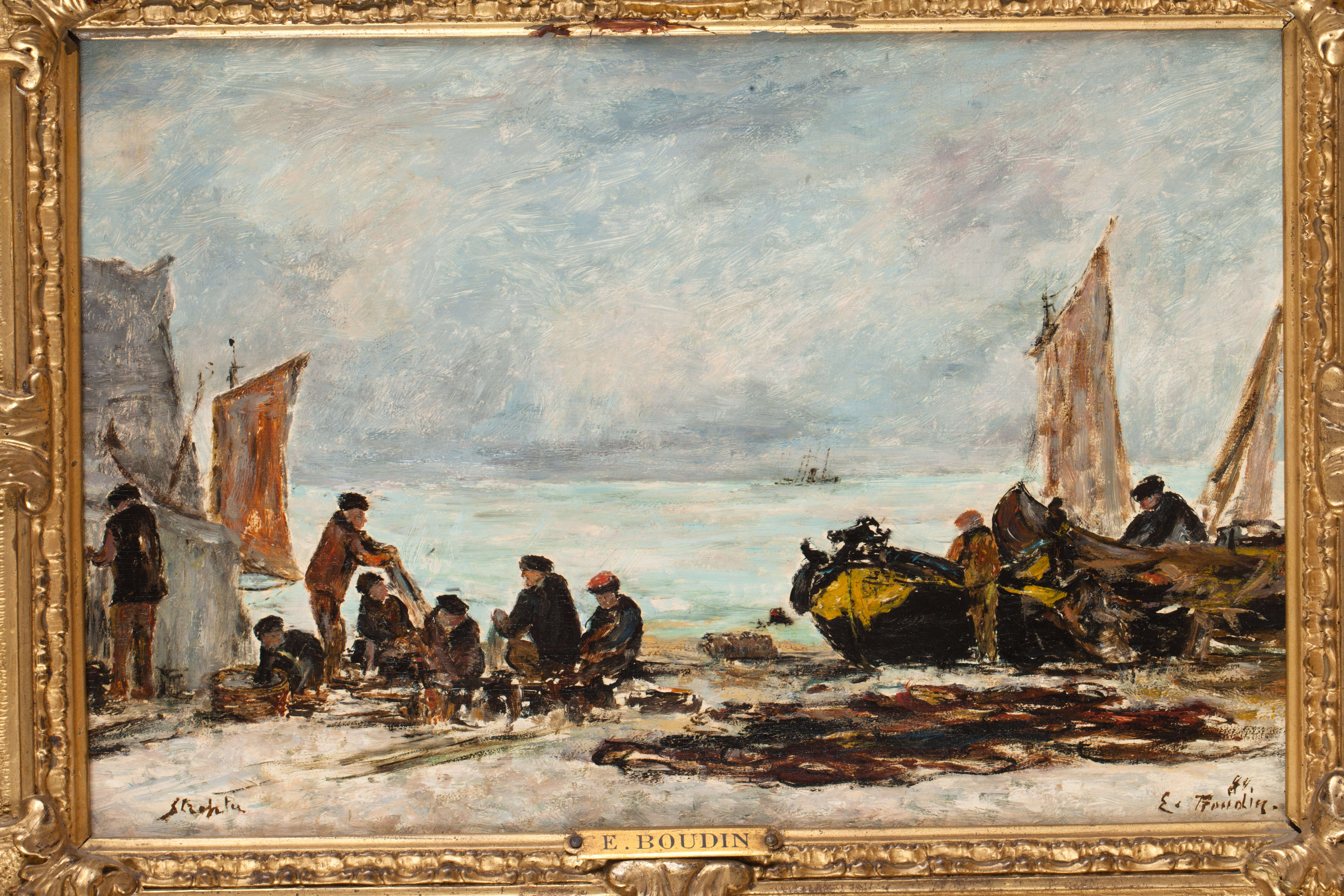 Eugène BOUDIN (1824-1898) — Pêcheurs rangeant leurs filets à Etretat
