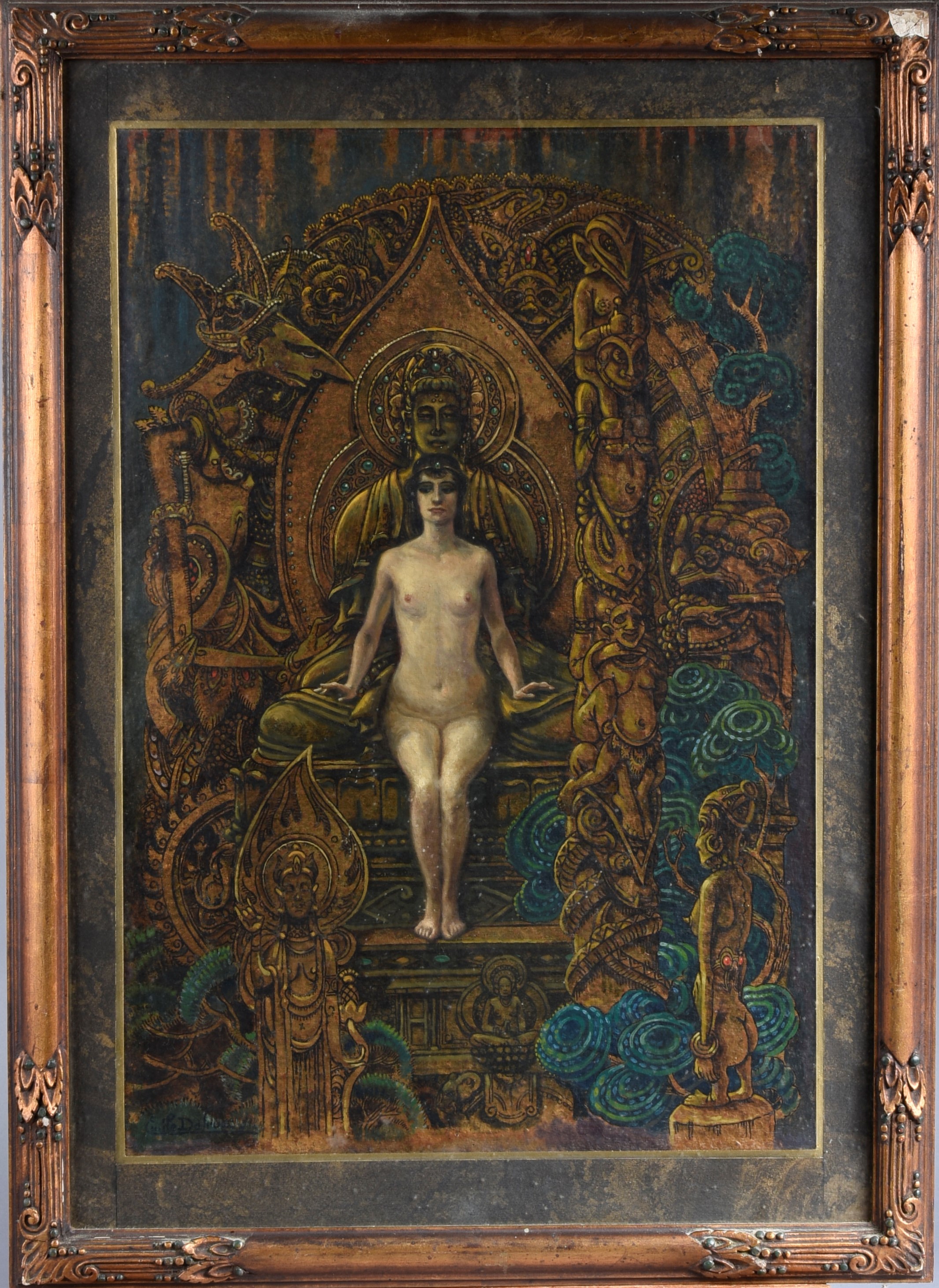 DELRUE Emile (XIXème-XXème Siècles) — Nu au trône bouddhiste