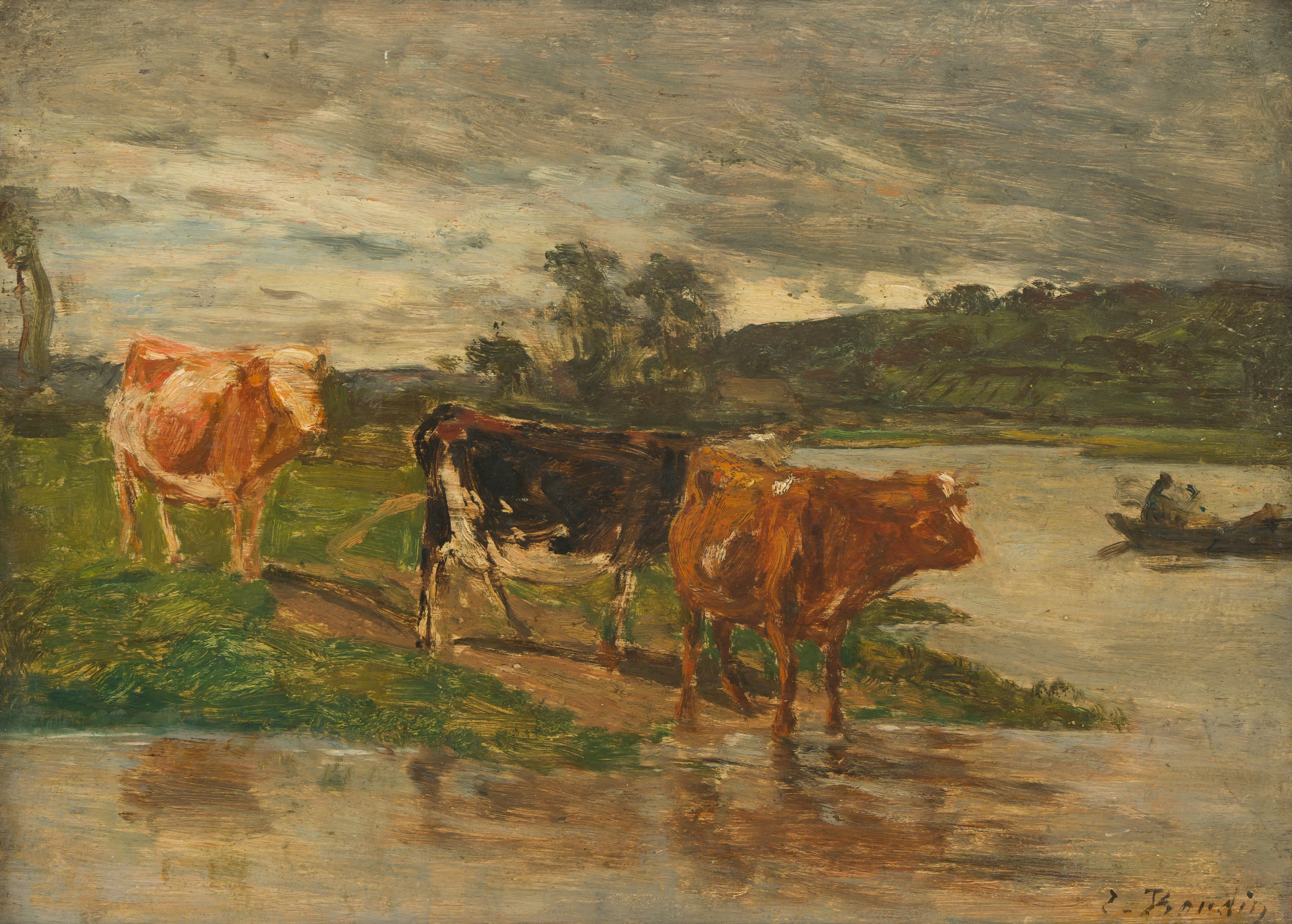 Eugène BOUDIN (1824-1898) — Vaches au bord de la Touques