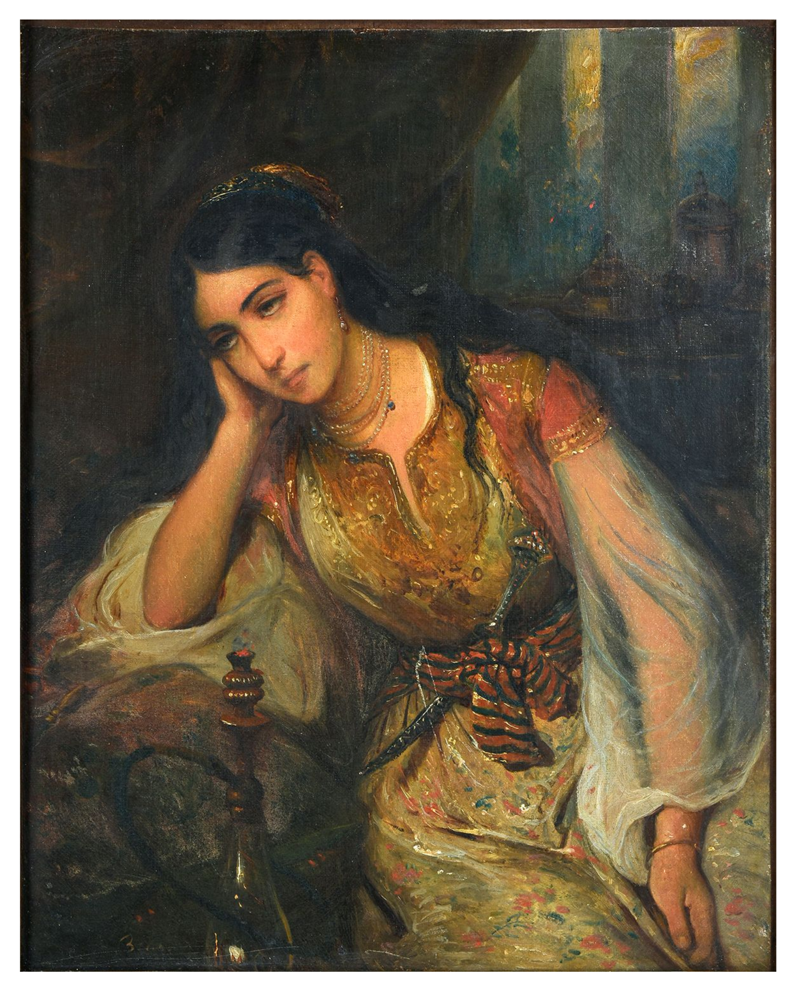 François-Auguste BIARD (1799 - 1882) — Jeune femme au narguilé.