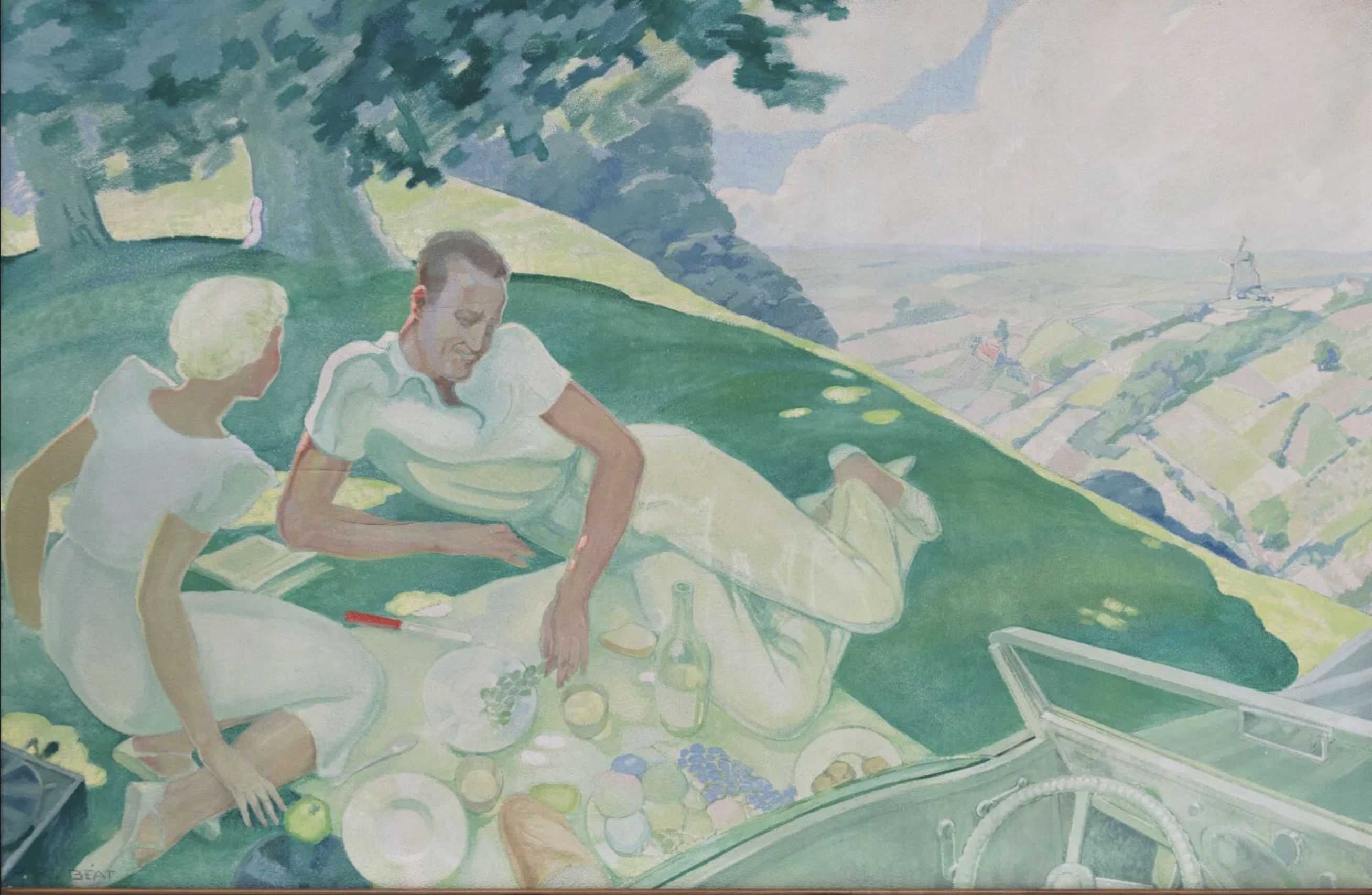 Paul BÉAT (1874-1945) et Robert BEAT (1903-1990). — Couple pique-niquant sur le mont Cassel