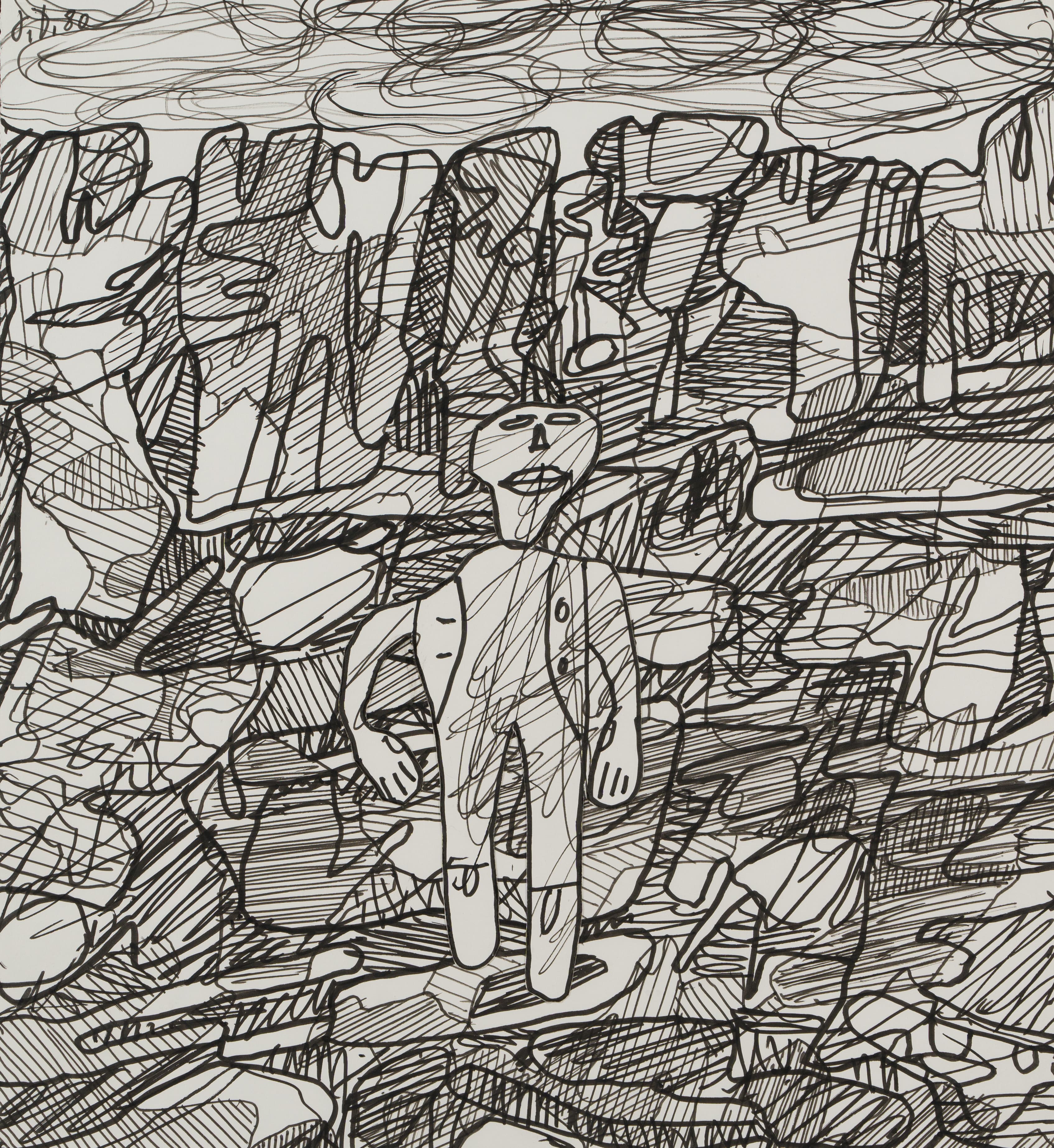 Jean DUBUFFET (1901-1985) — Paysage avec un personnage, 2 septembre 1980