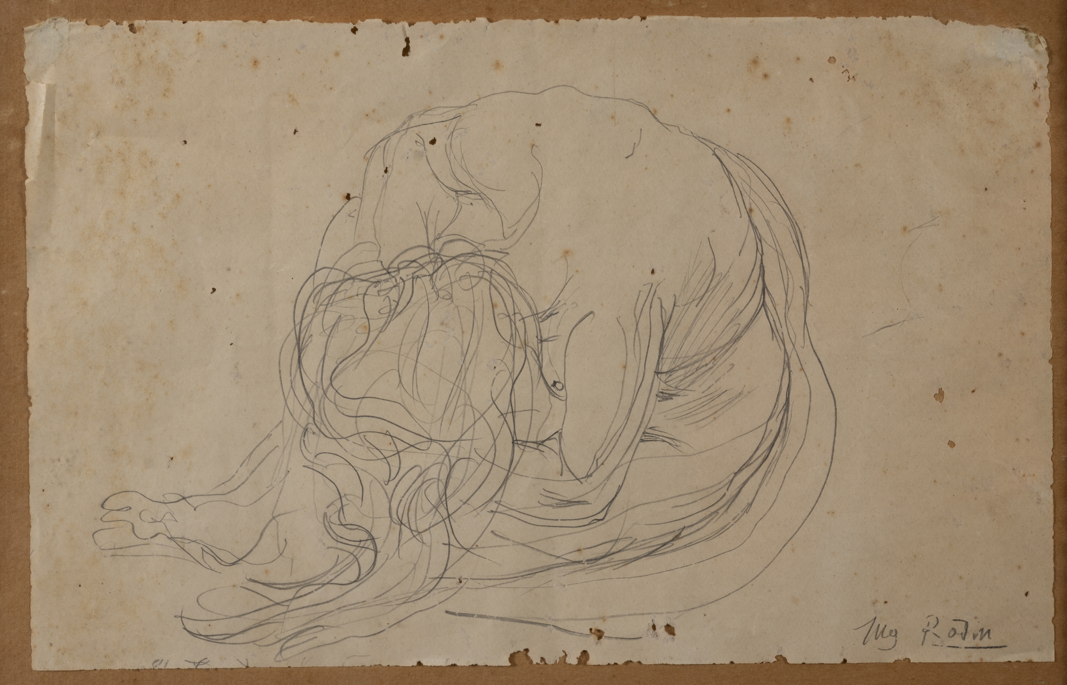 Auguste RODIN (1840-1917) — Douleur de Psyché, vers 1900 Femme nue assise au sol, penchée en avant, chevelure tombante.