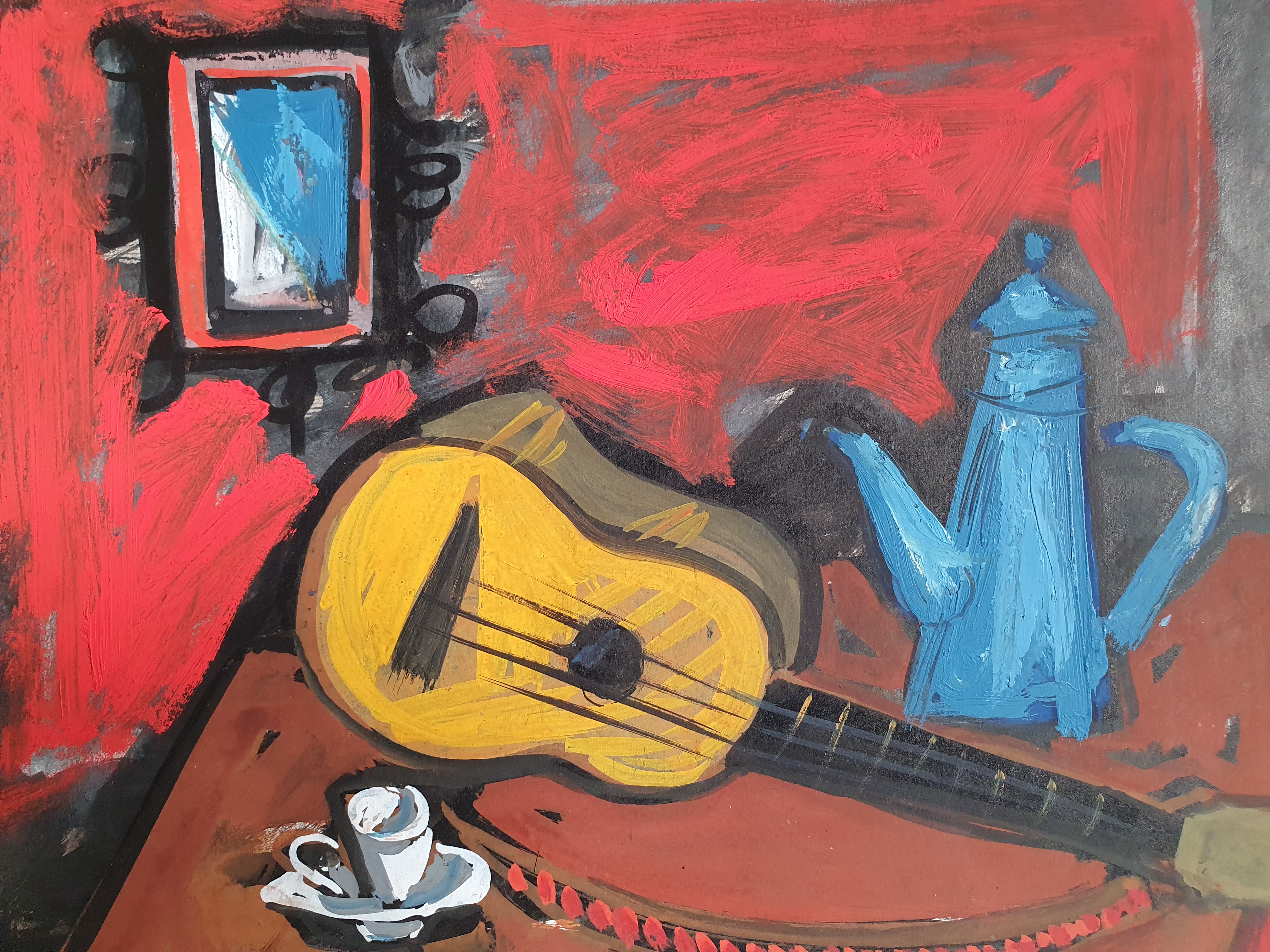 Daniel PANAGOPOULOS dit DANIL (1924-2008) — \"Composition à la cafetière bleue et à la guitare\"