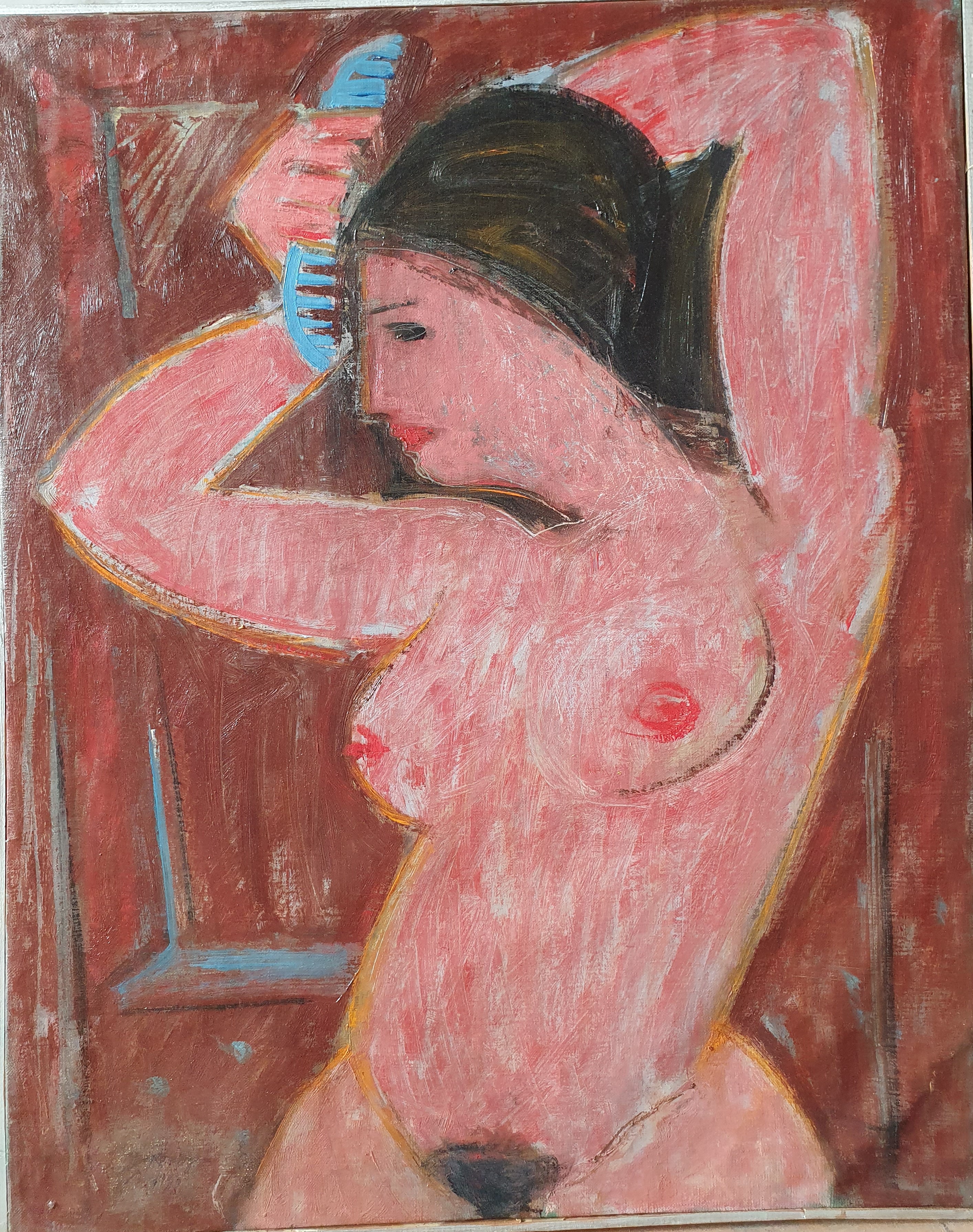 Daniel PANAGOPOULOS dit DANIL (1924-2008) — \"Femme nue se coiffant devant la fenêtre\"