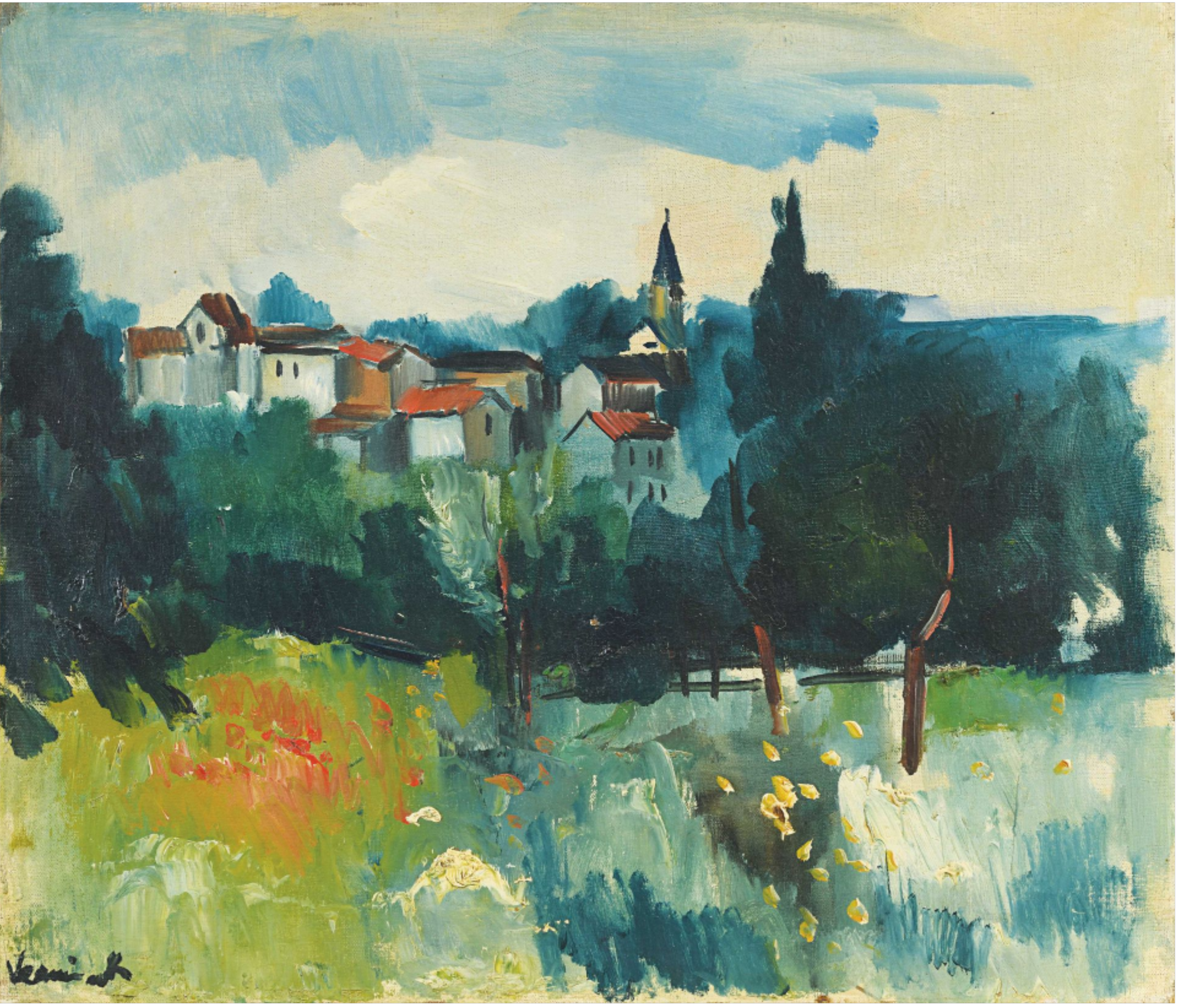 Maurice DE VLAMINCK (1876-1958) — Vue d un village d Ile-de-France (probablement Nesles-la-Vallée), circa 1920