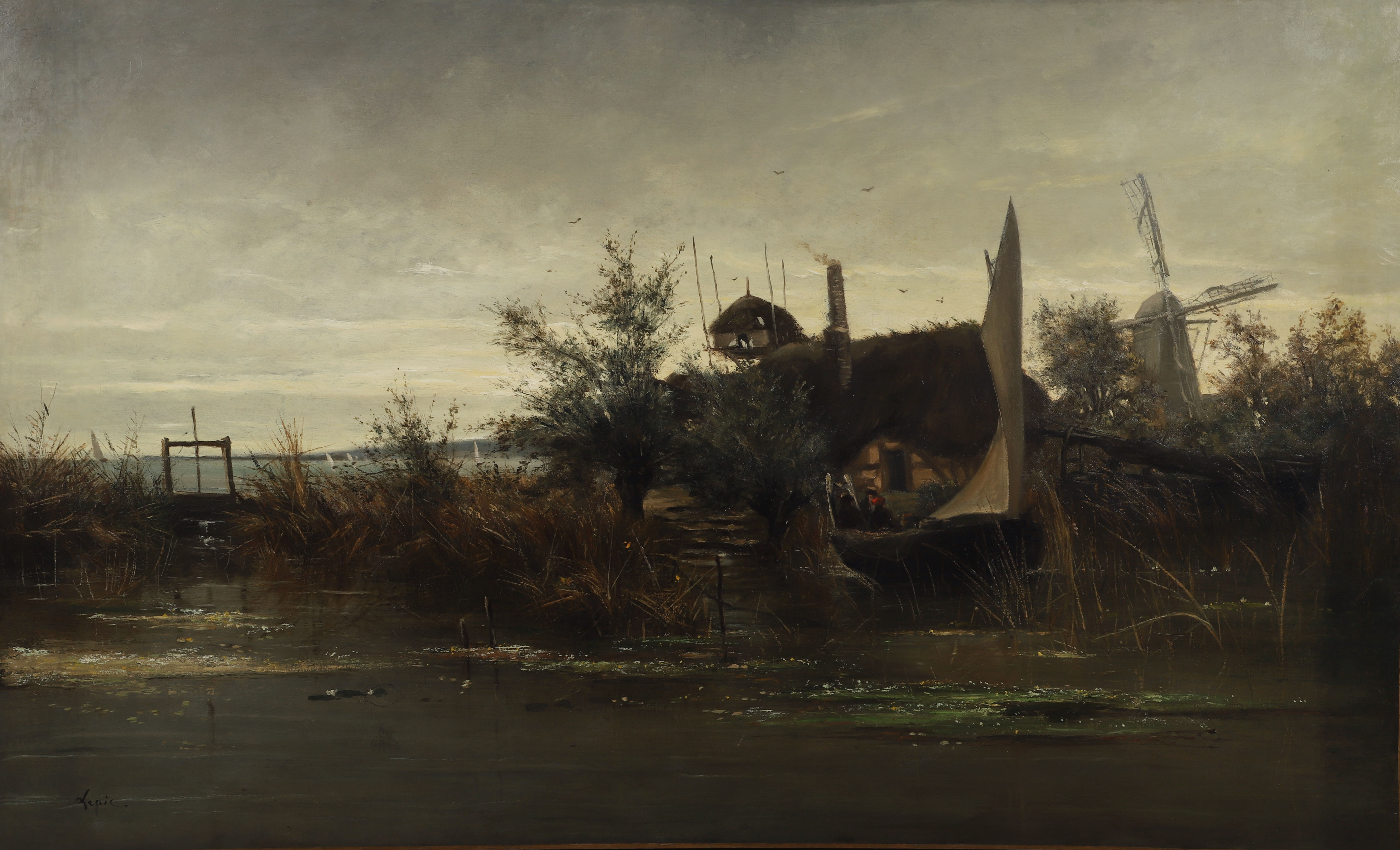 Ludovic Napoléon LEPIC (1839-1889) — Vue d'un moulin en bord de rivière