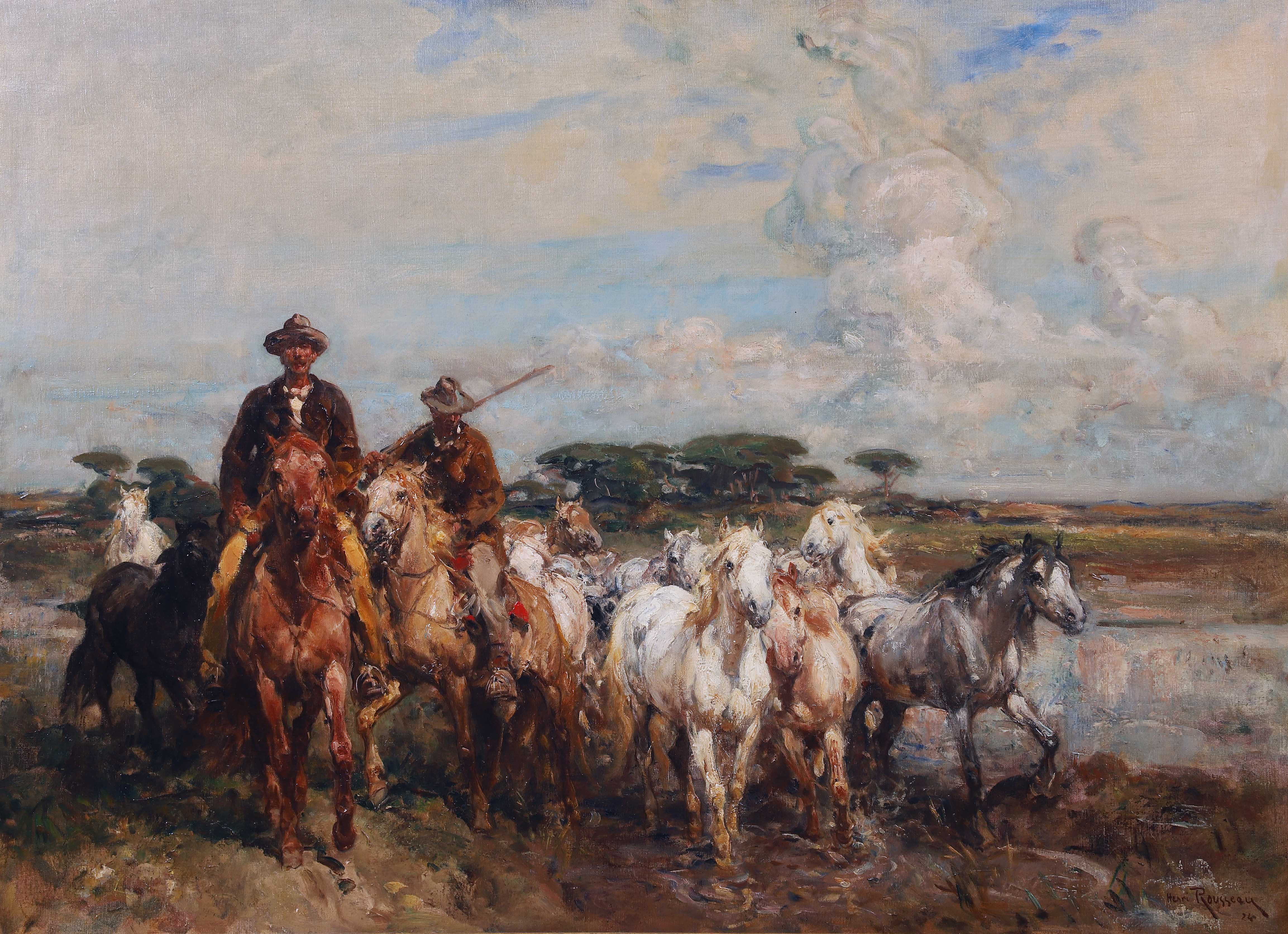 Henri Émilien ROUSSEAU (1875-1933) — Paysage de Camargue et cavaliers