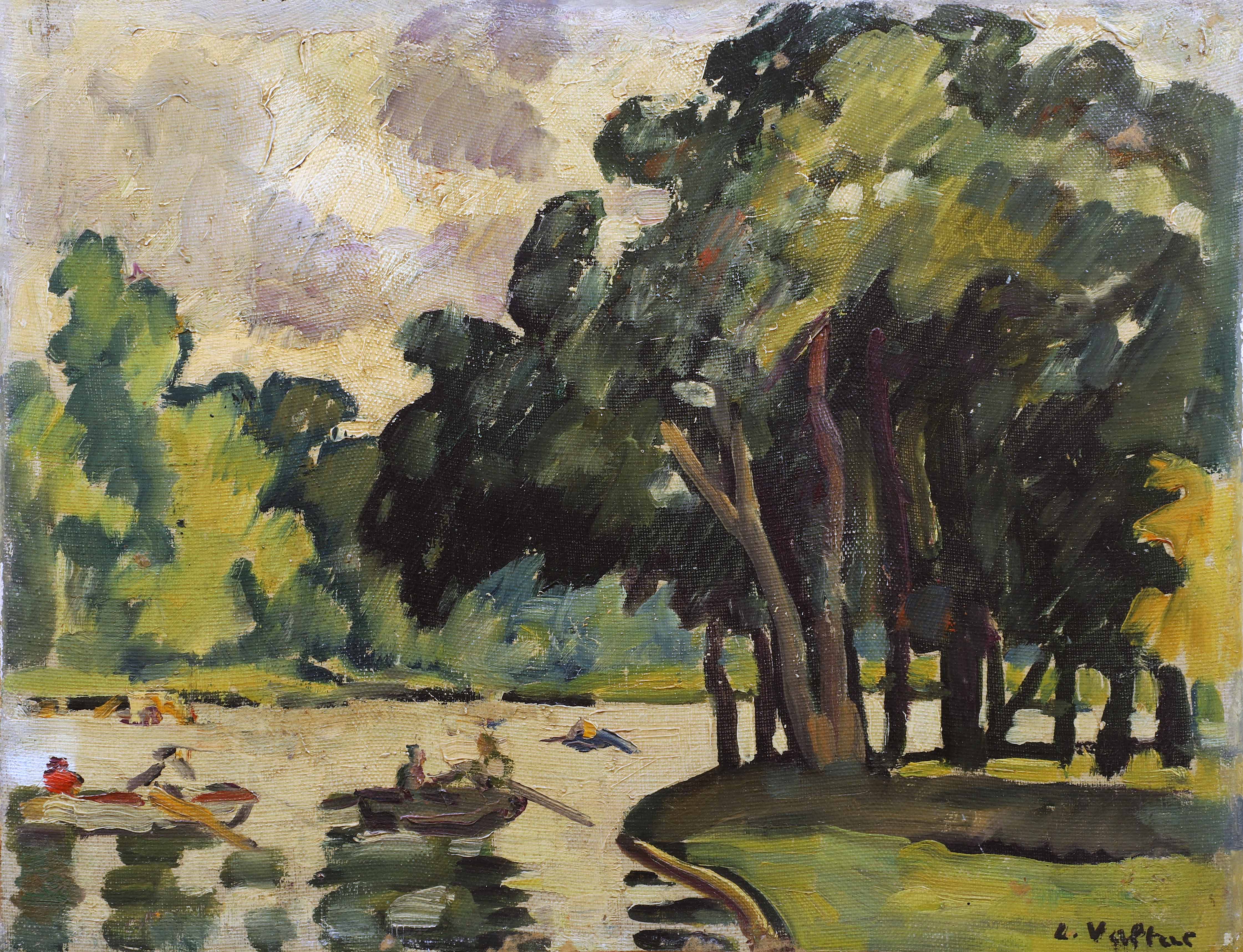 Louis VALTAT (1869-1952) — Barque sur une pièce d'eau