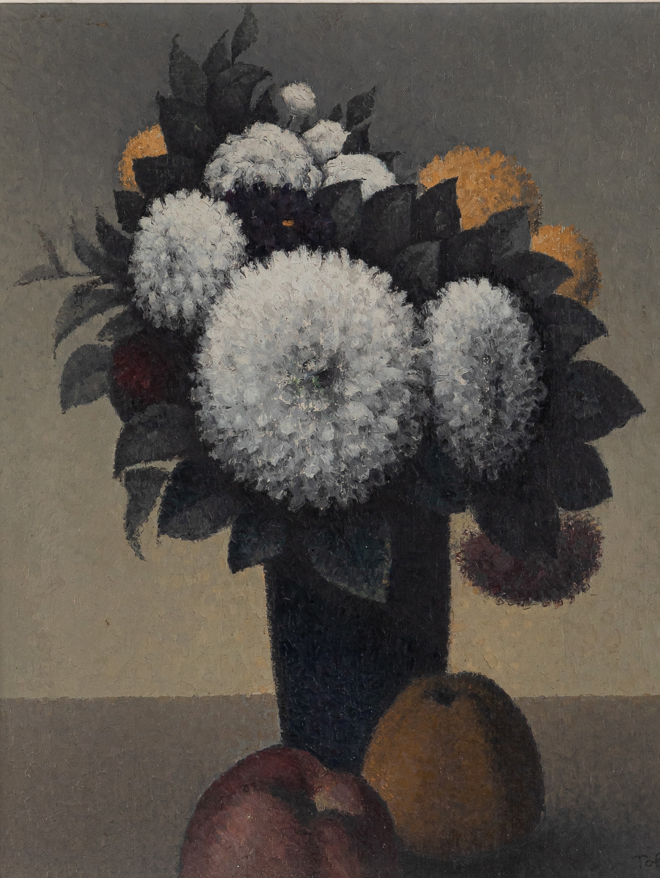 Félix Elie TOBEEN (1880-1938) — Bouquet de dahlias et de pommes