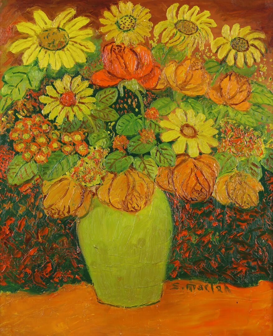Élisée MACLET (1881-1962) — Bouquet de roses et de tournesols