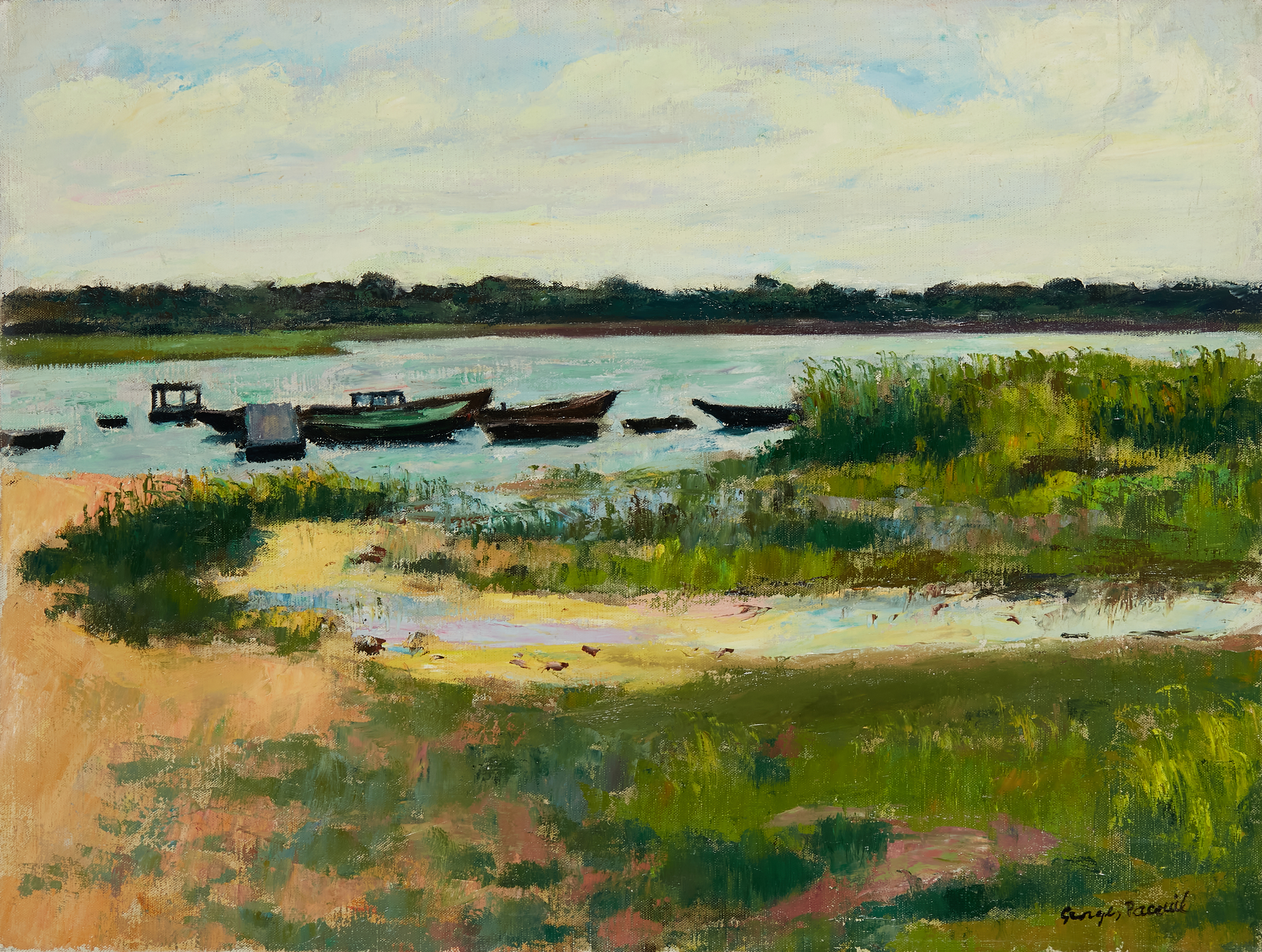 Georges PACOUIL (1903-1996) — Bord de rivière, environ Locquiriec