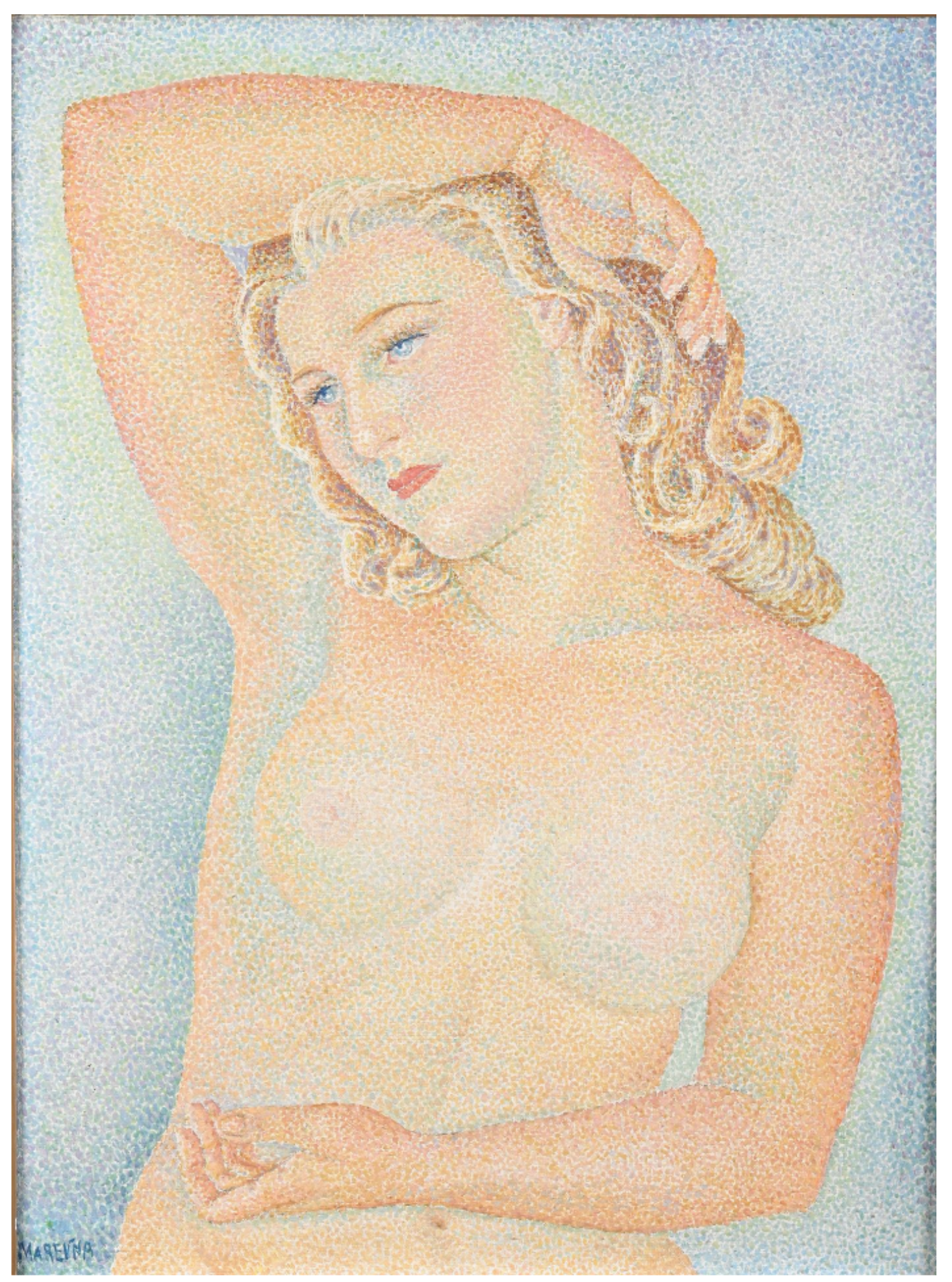 Maria VOROBIEFF dite MAREVNA (1892-1984) — Jeune fille nue en buste, un bras replié sur sa chevelure blonde
