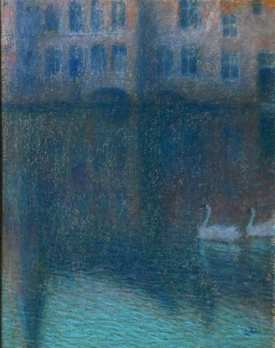 Lucien LÉVY-DHURMER (1865-1953) — Cygnes sur le canal à Bruges