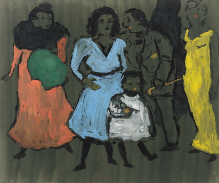 Fikret Saygi MUALLA (1903-1967) — Femme à la robe bleue et enfant, 1960