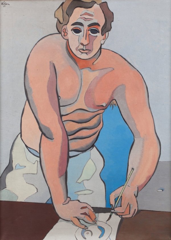 — Le peintre dessinant demi-nu