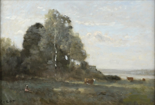 — Vachère et trois vaches au bord de l’étang