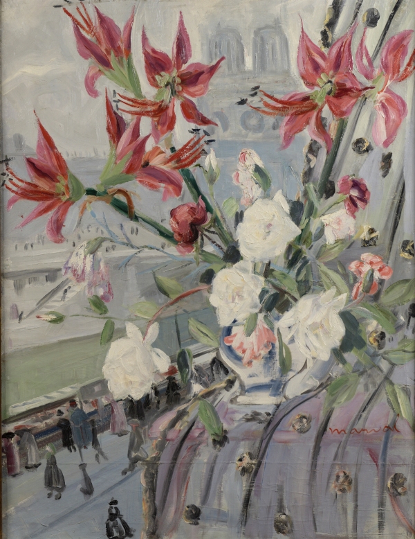 Jacqueline MARVAL (1866-1932) — Fleurs devant Notre-Dame de Paris