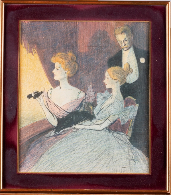 Théophile STEINLEN (1859 - 1923) —  Deux femmes et un homme dans une loge