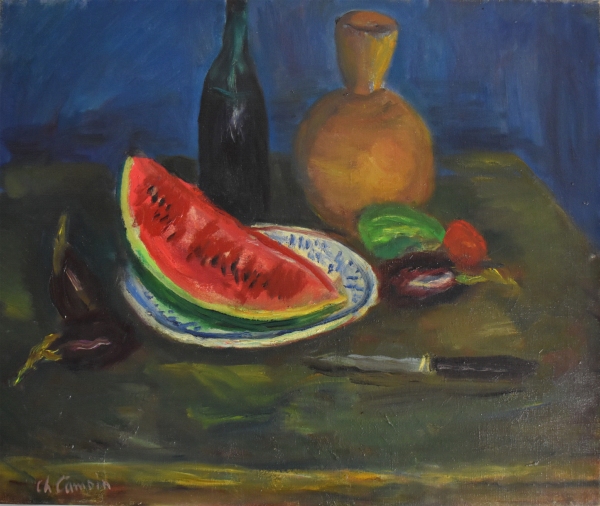 Charles CAMOIN (1879-1965) — Tranche de pastèque et gargoulette, 1947