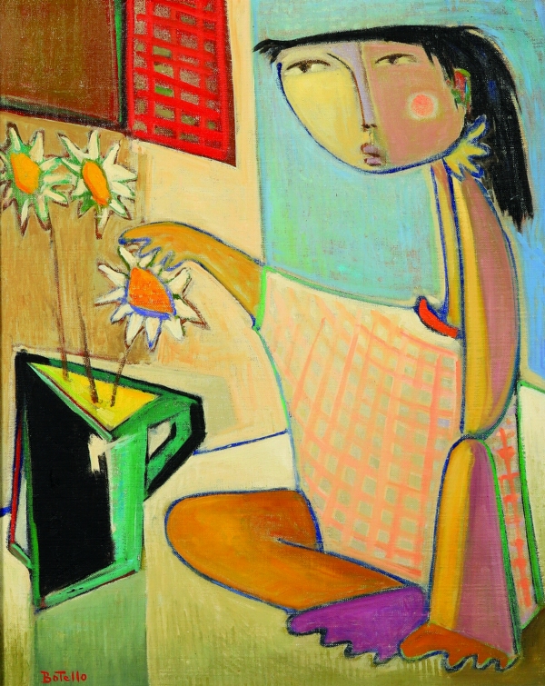 Angel BOTELLO (1913-1986) — Femme et pichet de fleurs, circa 1983-1985