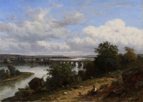 Léon FLEURY (1804-1858) — L’ancien pont de Saint-Cloud, vu depuis les hauteurs de Saint-Cloud