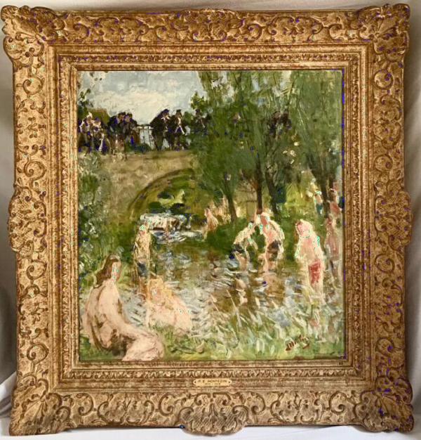 Pierre Eugène MONTEZIN (1874-1946) — Baigneuses près du pont de Moret-sur-Loing
