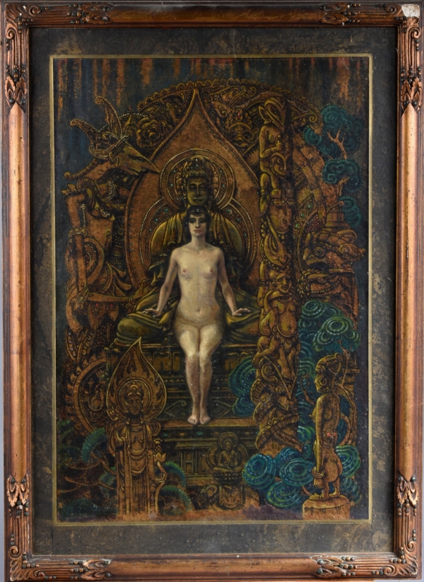 DELRUE Emile (XIXème-XXème Siècles) — Nu au trône bouddhiste