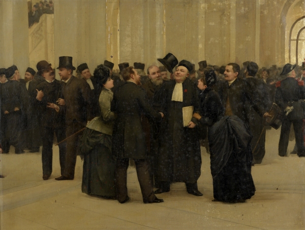 École française vers 1870-1880 — Avocats et plaignants au Palais de Justice de Paris