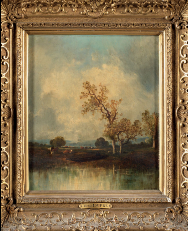Victor DUPRE (1816 - 1879) — PAYSAGE À L'ÉTANG ANIMÉ D'UN TROUPEAU