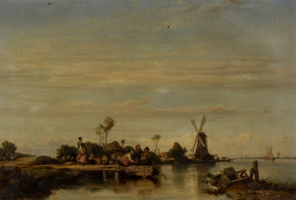 Eugène LE POITTEVIN (1806-1870) — Le Passage du bac en Hollande, 1842