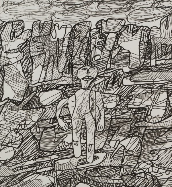 Jean DUBUFFET (1901-1985) — Paysage avec un personnage, 2 septembre 1980
