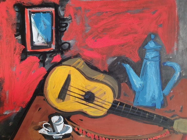 Daniel PANAGOPOULOS dit DANIL (1924-2008) — \"Composition à la cafetière bleue et à la guitare\"