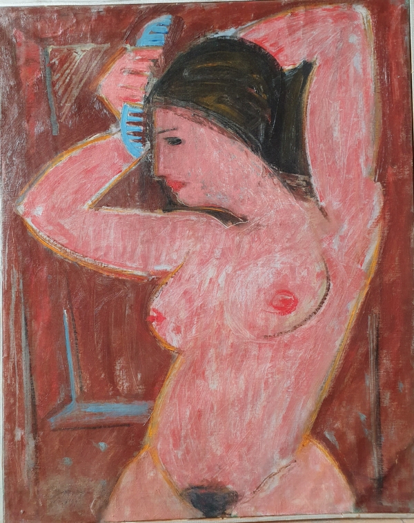 Daniel PANAGOPOULOS dit DANIL (1924-2008) — \"Femme nue se coiffant devant la fenêtre\"