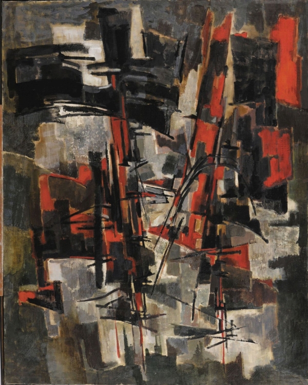 — Composition rouge et gris.