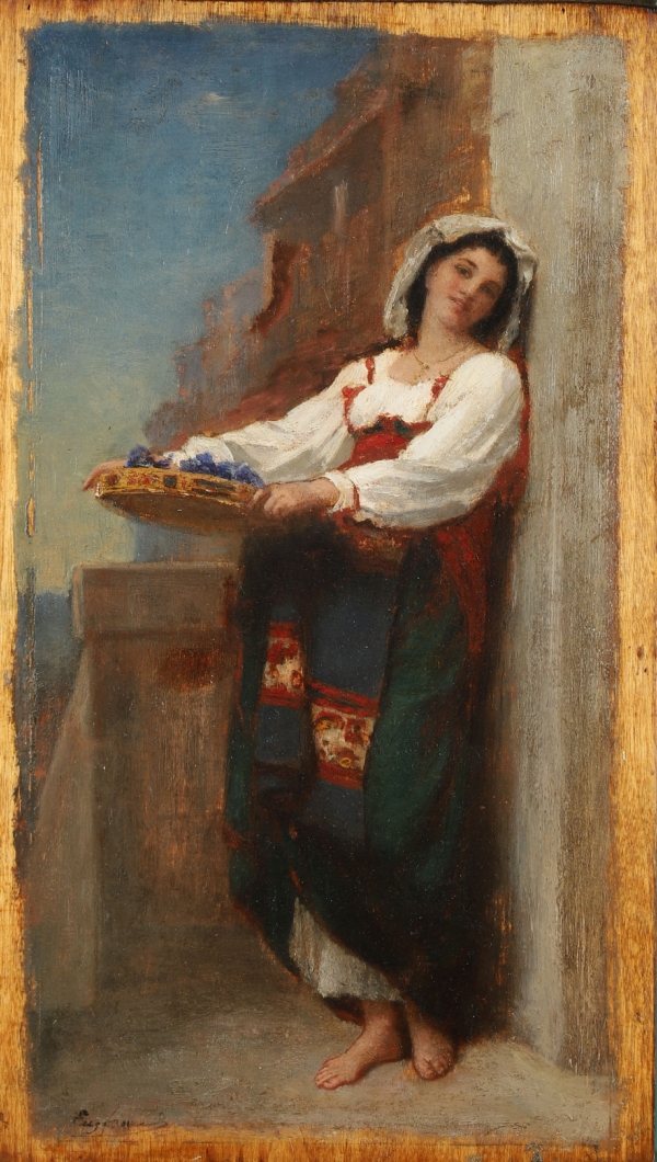 Eugène FROMENTIN (1820-1876) — Jeune italienne portant des fleurs dans un tambourin