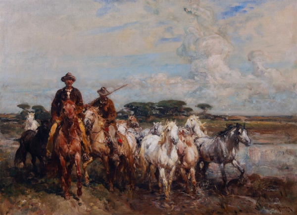 Henri Émilien ROUSSEAU (1875-1933) — Paysage de Camargue et cavaliers