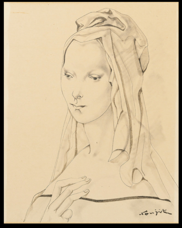 Léonard-Tsuguharu FOUJITA (1886-1968) — Portrait de femme au voile.