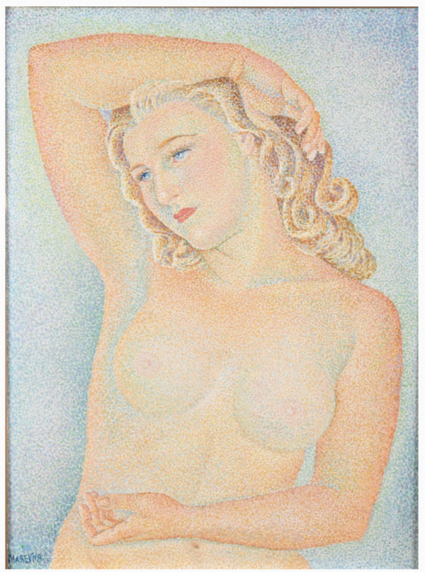 Maria VOROBIEFF dite MAREVNA (1892-1984) — Jeune fille nue en buste, un bras replié sur sa chevelure blonde