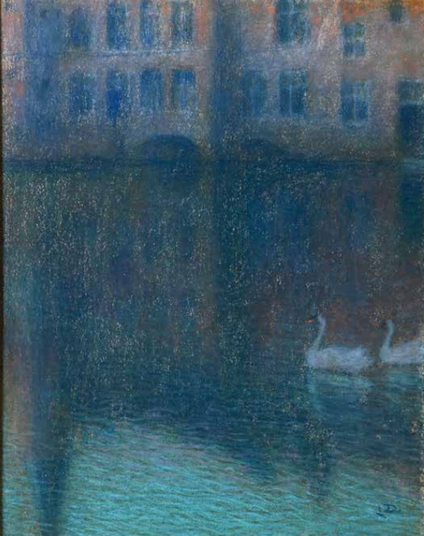 Lucien LÉVY-DHURMER (1865-1953) — Cygnes sur le canal à Bruges