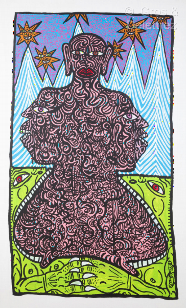 Lot 61 - Robert COMBAS (né en 1957) — Bouddha en plein de bouts sur le corps, circa 1990